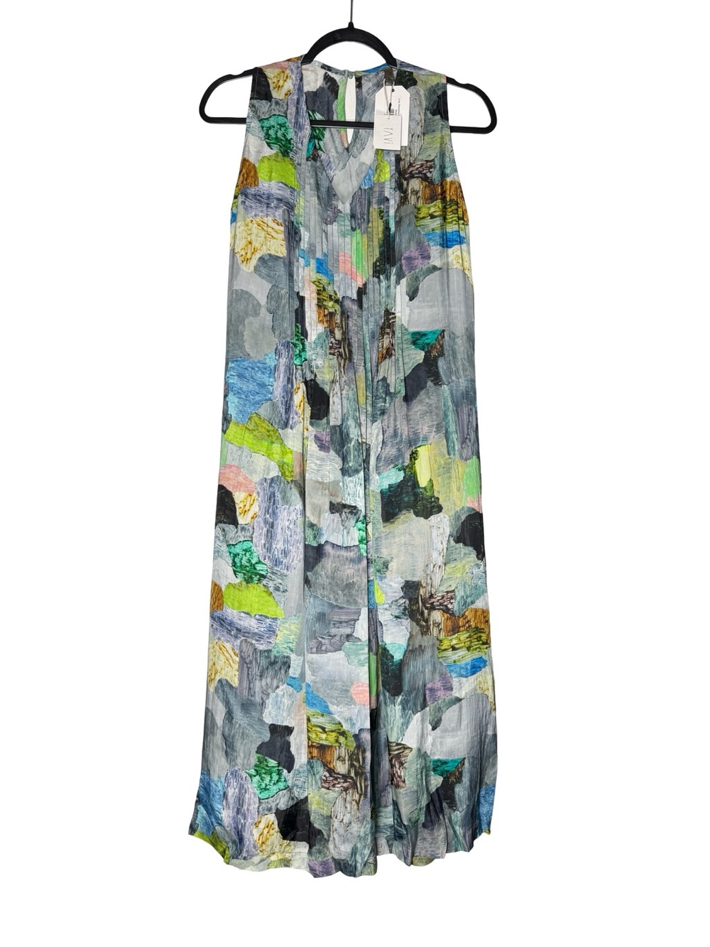 Yavi Dress Medium Midi Abstract Print Art Coastal Boho Pleated Flowy Indie NWT